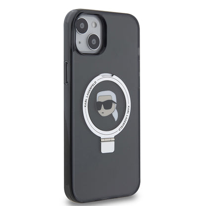 MagSafe Case for Apple iPhone 15 Plus, Karl Lagerfeld, Ring Stand Karl's Head, Black