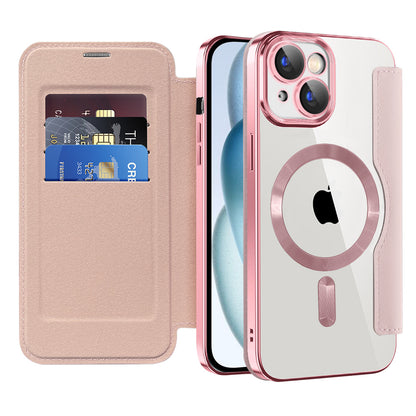 MagSafe Case for Apple iPhone 15 Plus, Techsuit, SmartMag Book, Pink