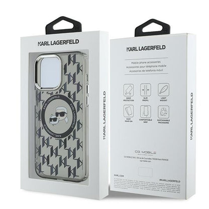 MagSafe Case for Apple iPhone 15 Pro, Karl Lagerfeld, IML Monogram Karl & Choupette's Heads, Black