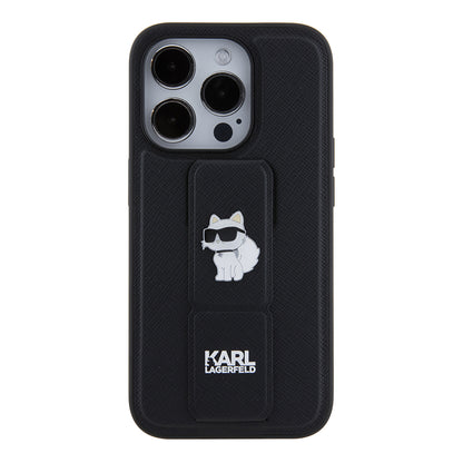 MagSafe Case for Apple iPhone 15 Pro, Karl Lagerfeld, Saffiano Gripstand Choupette, Black