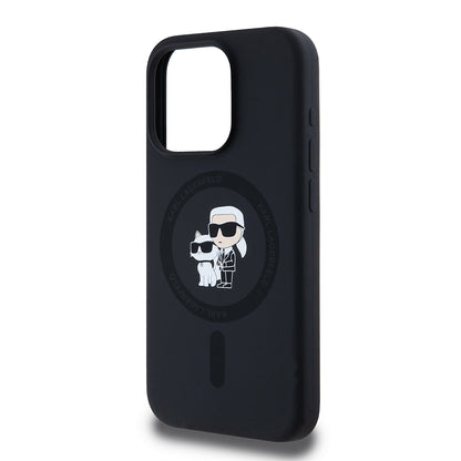 MagSafe Case for Apple iPhone 15 Pro, Karl Lagerfeld, Karl & Choupette Silicone, Black