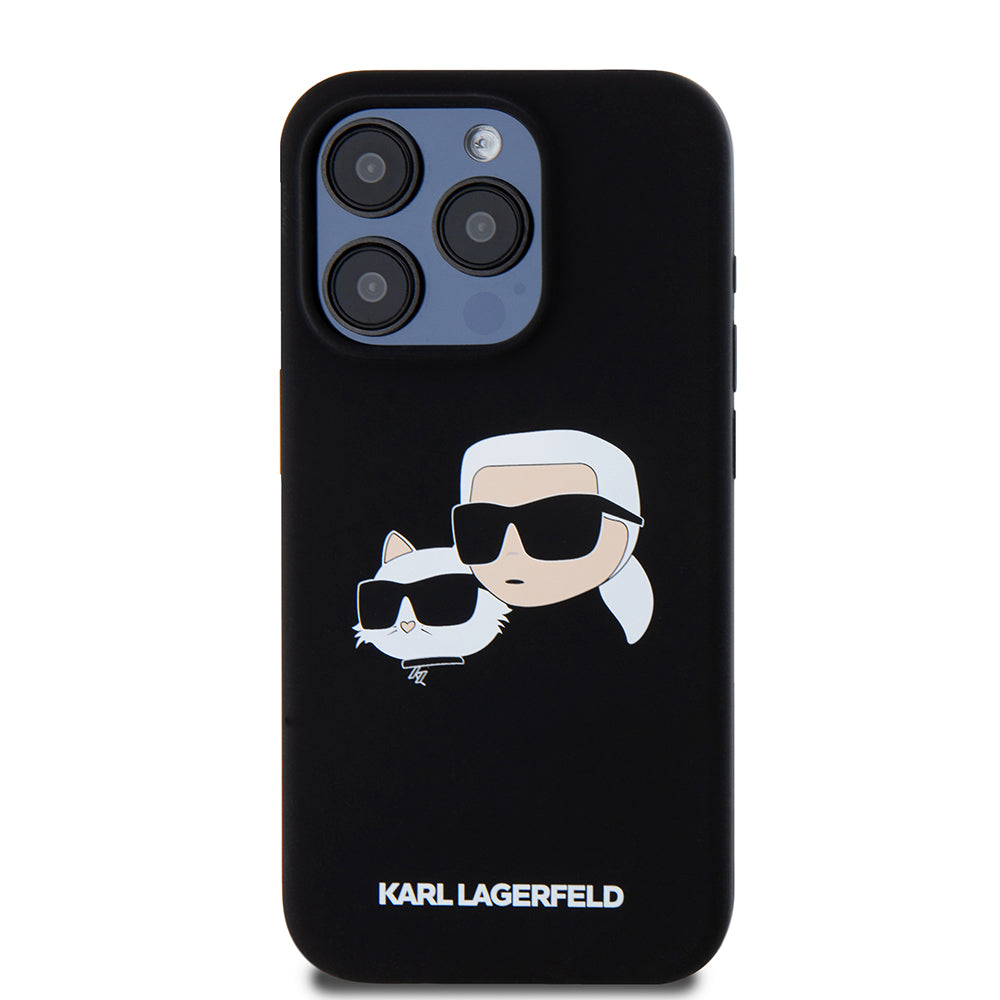 MagSafe Case for Apple iPhone 15 Pro, Karl Lagerfeld, Silicone Karl & Choupette's Heads, Black