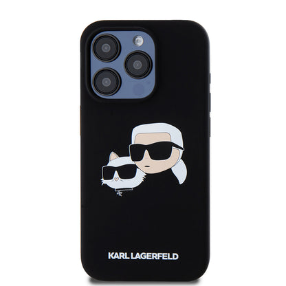 MagSafe Case for Apple iPhone 15 Pro, Karl Lagerfeld, Silicone Karl & Choupette's Heads, Black
