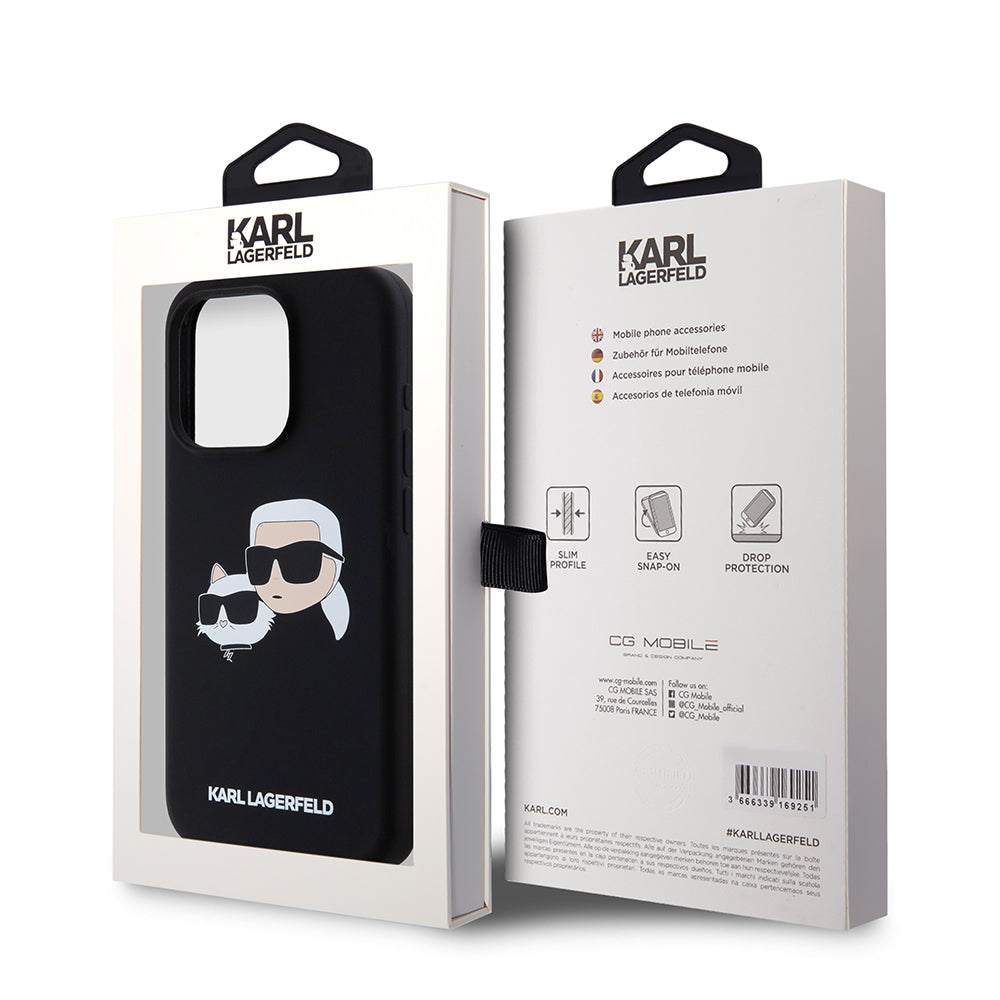 MagSafe Case for Apple iPhone 15 Pro, Karl Lagerfeld, Silicone Karl & Choupette's Heads, Black
