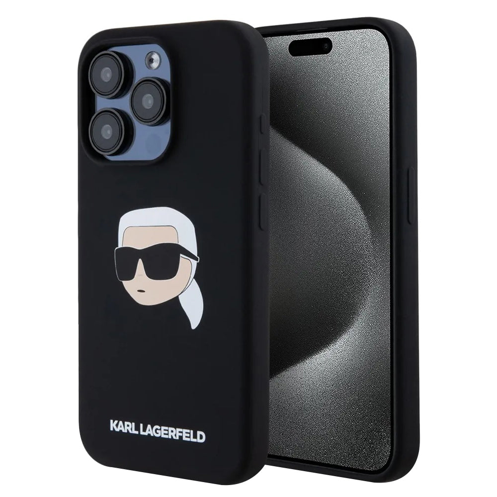 MagSafe Case for Apple iPhone 15 Pro, Karl Lagerfeld, Silicone Karl's Head, Black