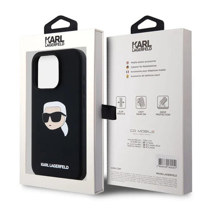 MagSafe Case for Apple iPhone 15 Pro, Karl Lagerfeld, Silicone Karl's Head, Black