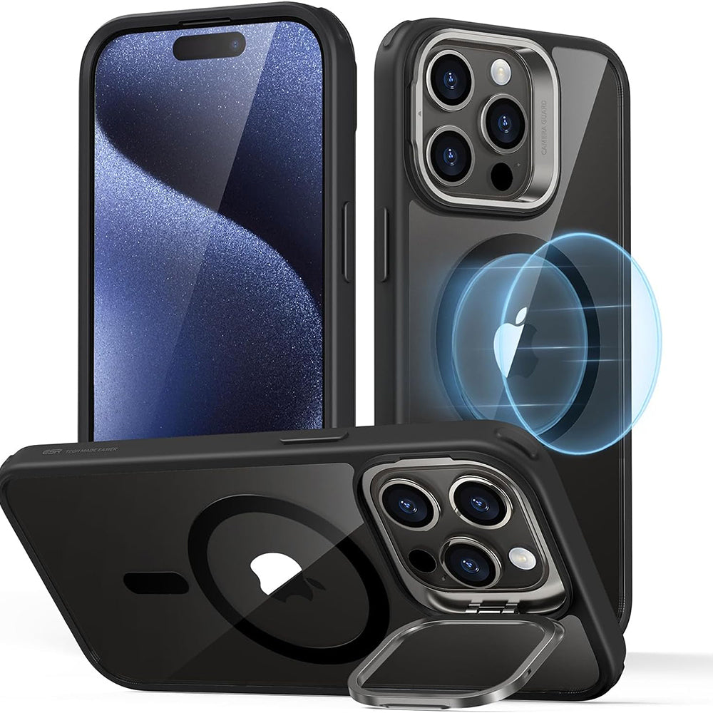 MagSafe Case for Apple iPhone 15 Pro Max, ESR, Classic Hybrid Kickstand, Black Transparent