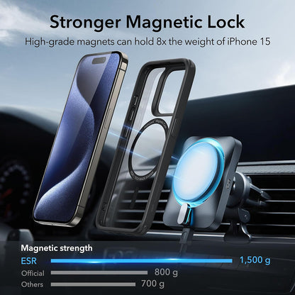 MagSafe Case for Apple iPhone 15 Pro Max, ESR, Classic Hybrid, Black Transparent