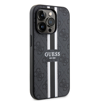 MagSafe Case for Apple iPhone 15 Pro Max, Guess, 4G Printed Stripes, Black