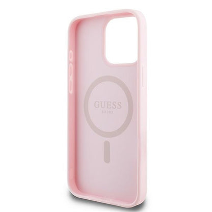MagSafe Case for Apple iPhone 15 Pro Max, Guess, Grained Gold Ring, Pink
