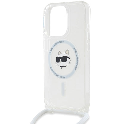 MagSafe Case for Apple iPhone 15 Pro Max, Karl Lagerfeld, IML Crossbody Choupette's Head with Strap, Transparent