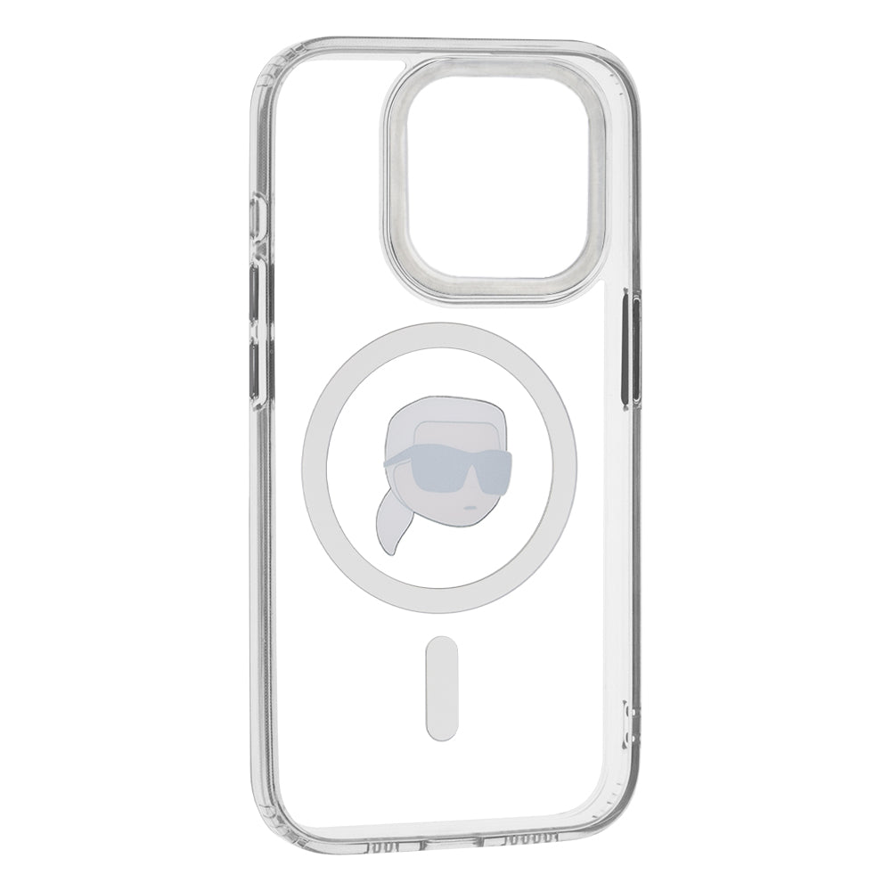 MagSafe Case for Apple iPhone 15 Pro Max, Karl Lagerfeld, IML Metal Karl's Head, White