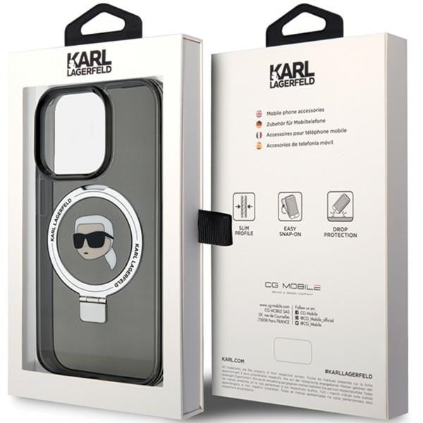 MagSafe Case for Apple iPhone 15 Pro Max, Karl Lagerfeld, Ring Stand Karl's Head, Black