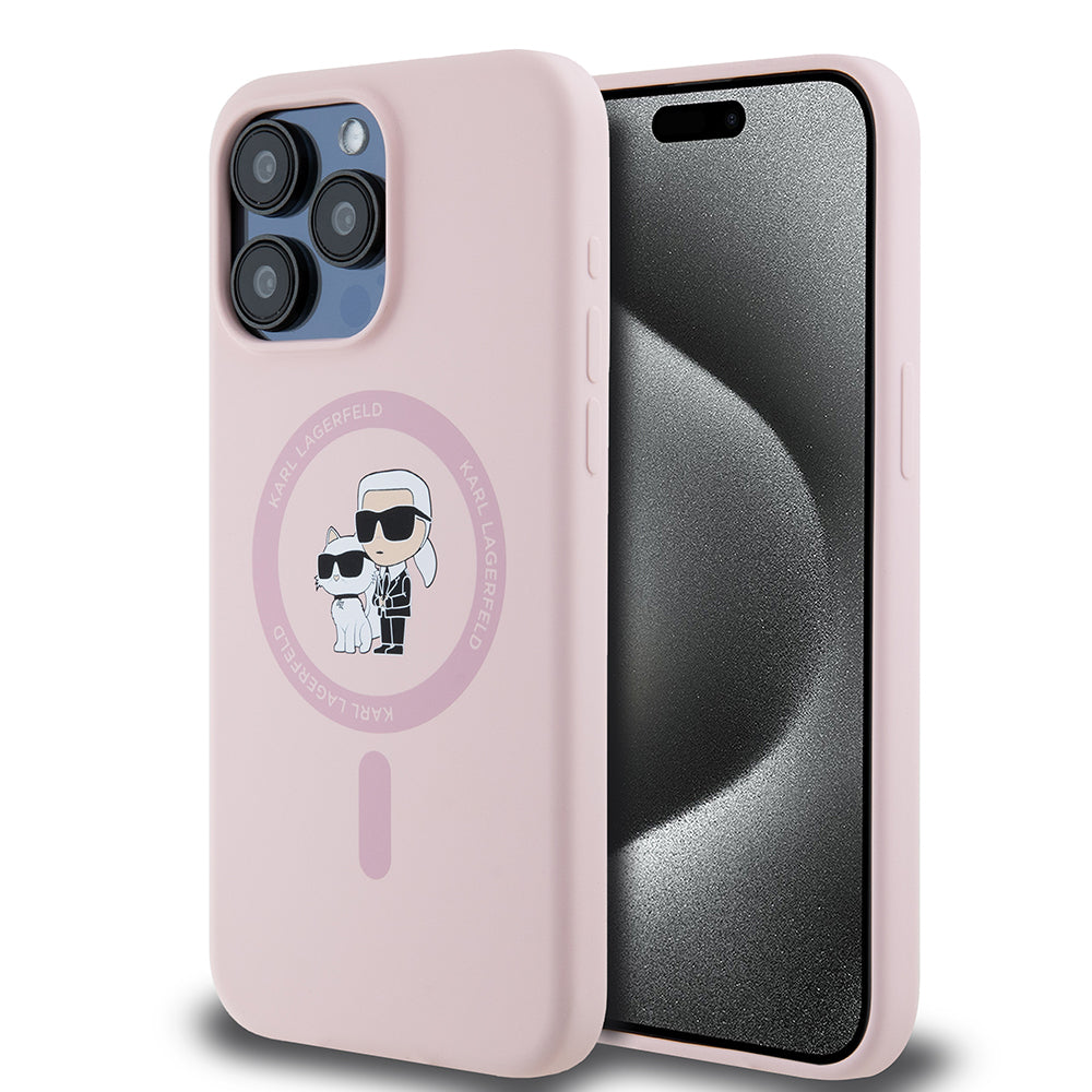 MagSafe Case for Apple iPhone 15 Pro Max, Karl Lagerfeld, Silicone Ring Karl & Choupette, Pink
