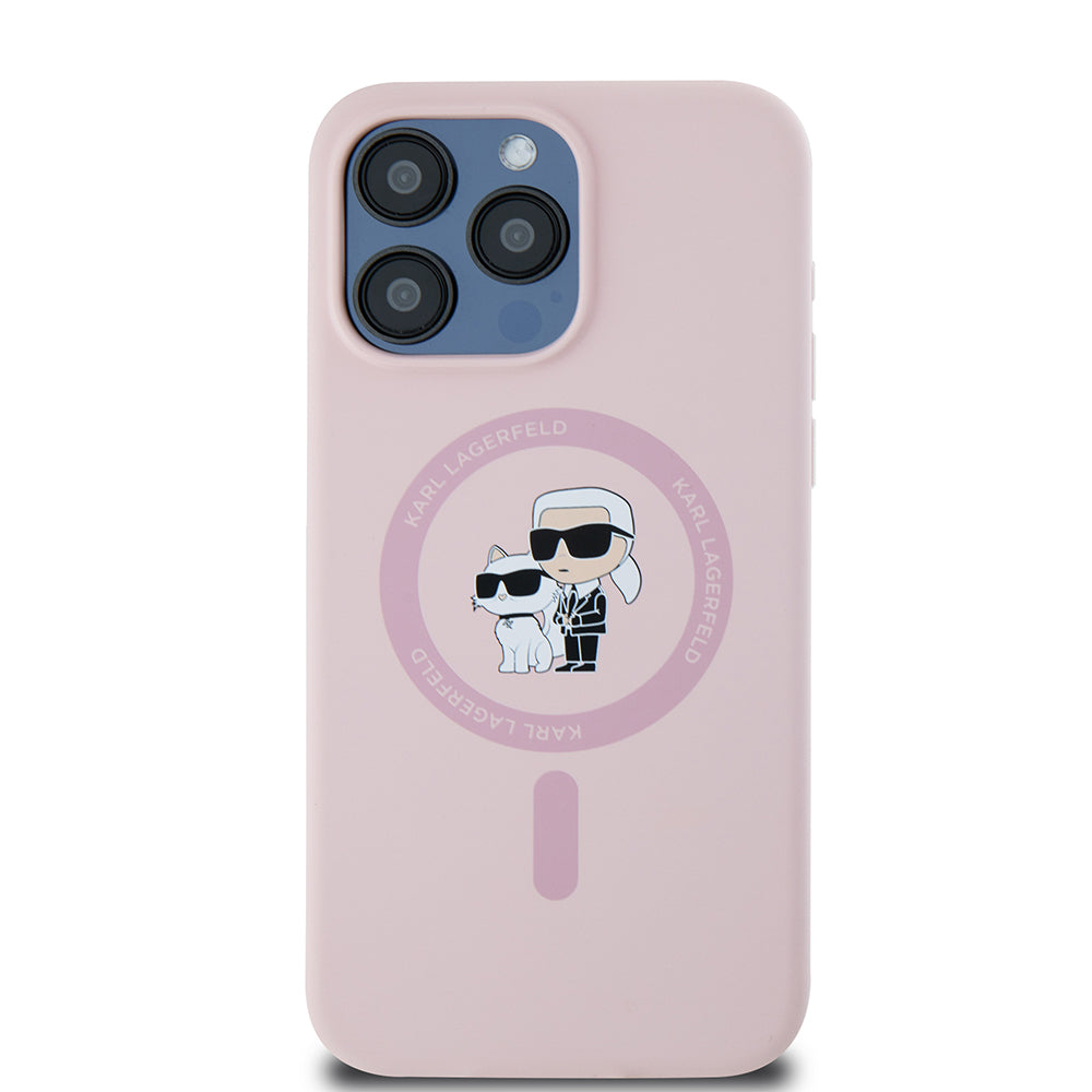 MagSafe Case for Apple iPhone 15 Pro Max, Karl Lagerfeld, Silicone Ring Karl & Choupette, Pink