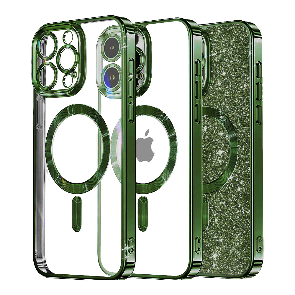 MagSafe Case for Apple iPhone 15 Pro, Techsuit, Luxury Glitter, Dark Green