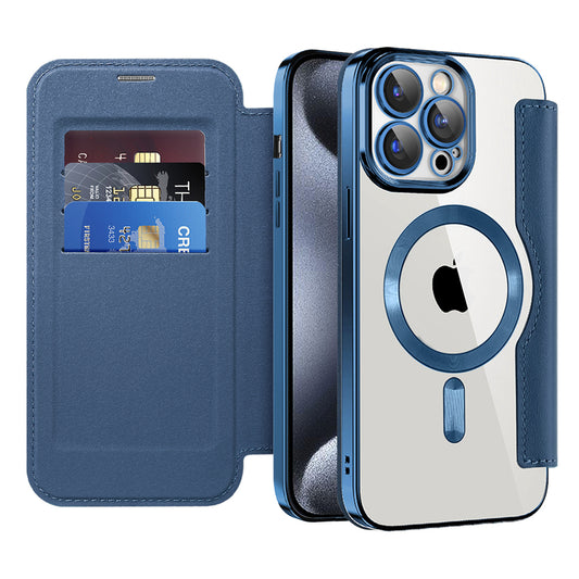 MagSafe Case for Apple iPhone 15 Pro, Techsuit, SmartMag Book, Blue