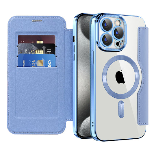 MagSafe Case for Apple iPhone 15 Pro, Techsuit, SmartMag Book, Blue