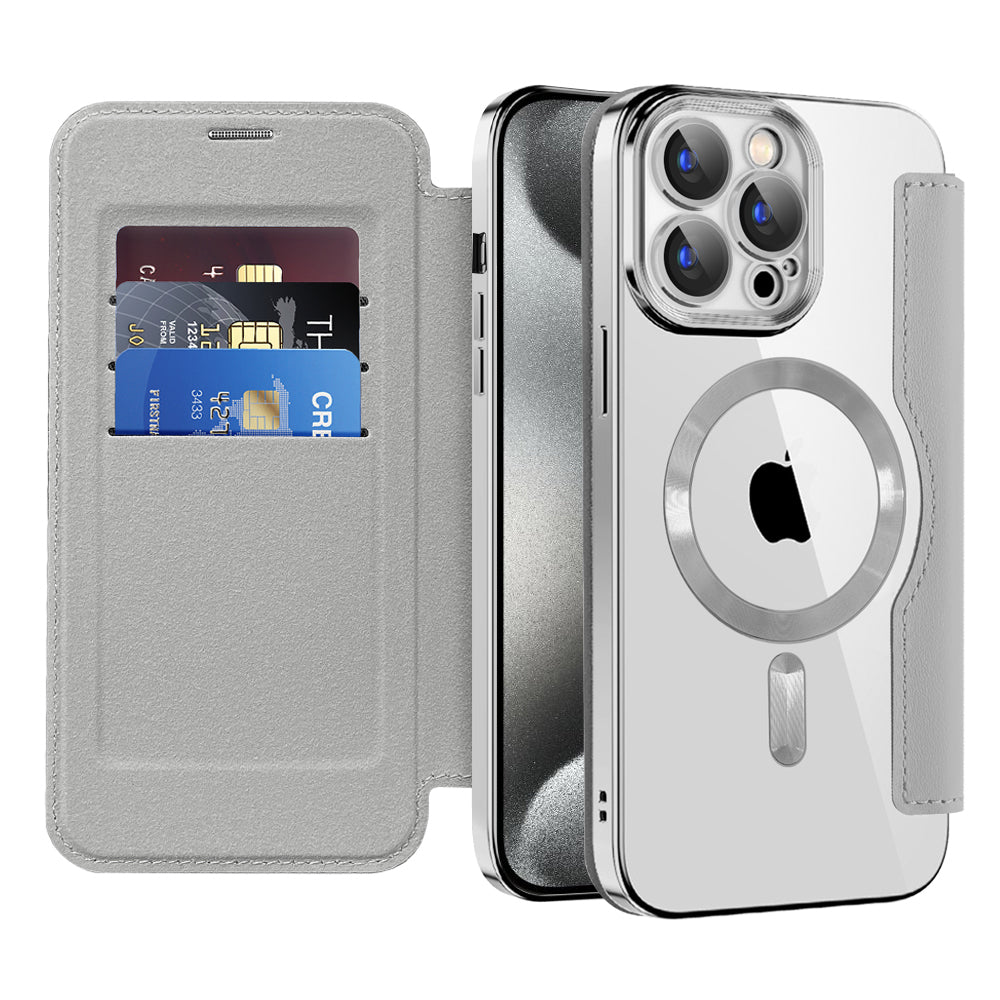 MagSafe Case for Apple iPhone 15 Pro, Techsuit, SmartMag Book, Gray