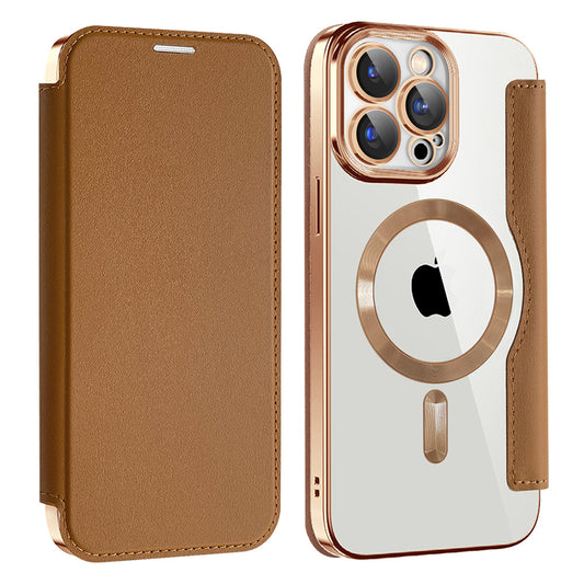 MagSafe Case for Apple iPhone 15 Pro, Techsuit, SmartMag Book, Brown