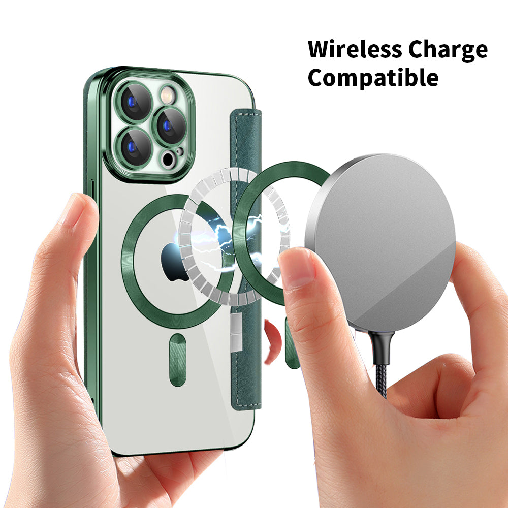 MagSafe Case for Apple iPhone 15 Pro, Techsuit, SmartMag Book, Green