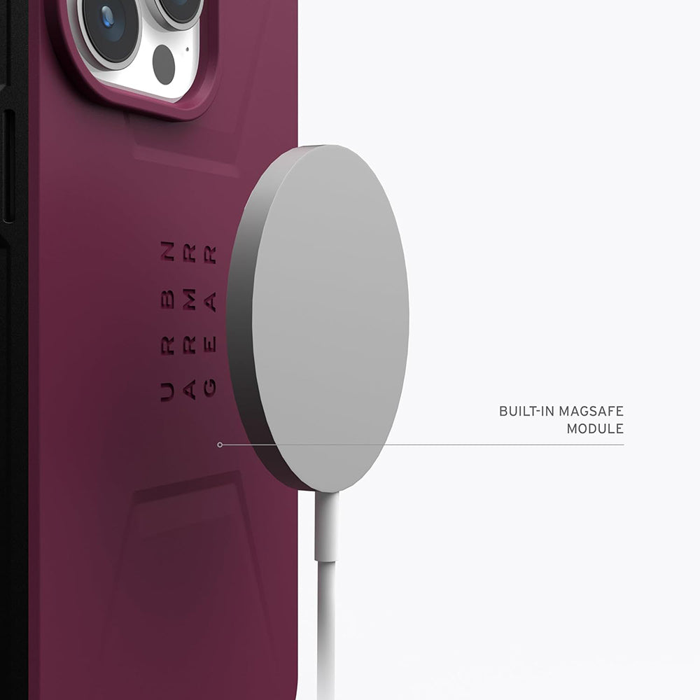 MagSafe Case for Apple iPhone 15 Pro, Urban Armor Gear, Civilian, Burgundy