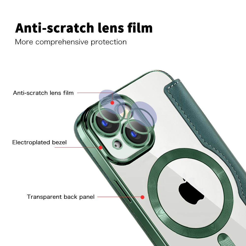 MagSafe Case for Apple iPhone 15, Techsuit, SmartMag Book, Green