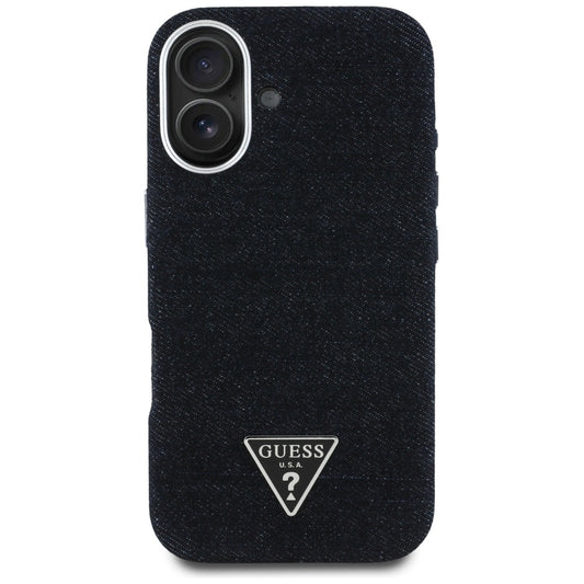 MagSafe Case for Apple iPhone 16, Guess, Denim Triangle Logo, Black