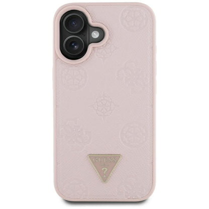 MagSafe Case for Apple iPhone 16, Guess, Peony Grained Hot Stamp Triangle, Pink