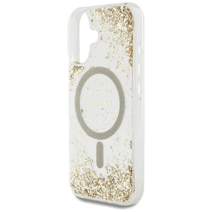 MagSafe Case for Apple iPhone 16, Guess, Resin Bottom Glitter, Gold