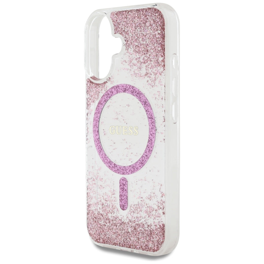 MagSafe Case for Apple iPhone 16, Guess, Resin Bottom Glitter, Pink