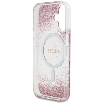MagSafe Case for Apple iPhone 16, Guess, Resin Bottom Glitter, Pink