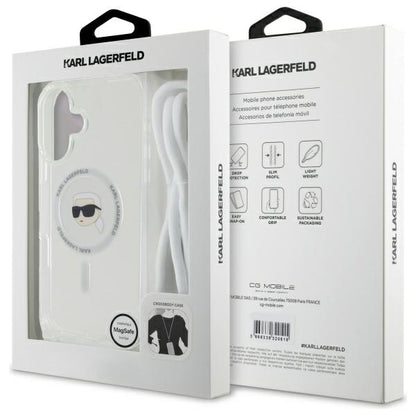 MagSafe Case for Apple iPhone 16, Karl Lagerfeld, IML Crossbody Karl's Head, Transparent