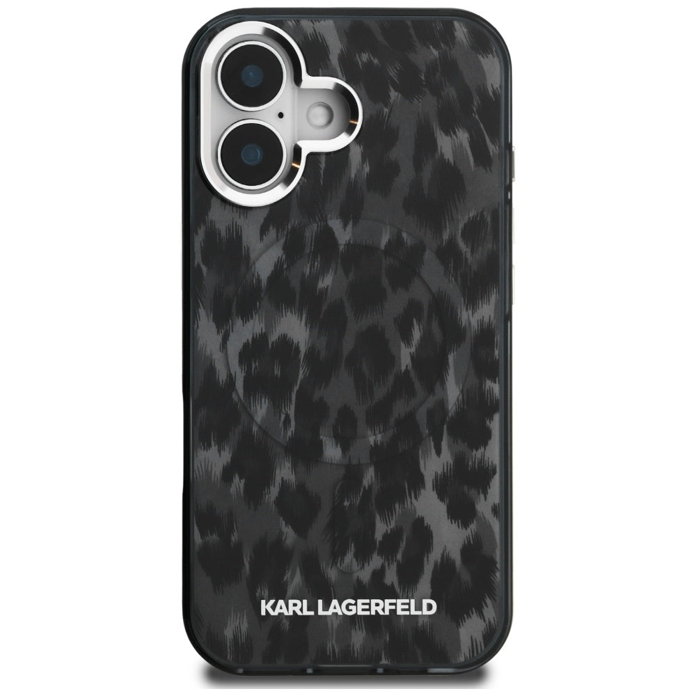 MagSafe Case for Apple iPhone 16, Karl Lagerfeld, IML Leopard Pattern, Black