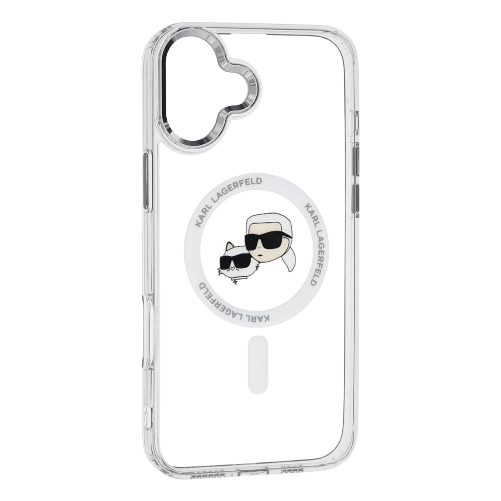 MagSafe Case for Apple iPhone 16, Karl Lagerfeld, IML Metal Karl & Choupette's Heads, White