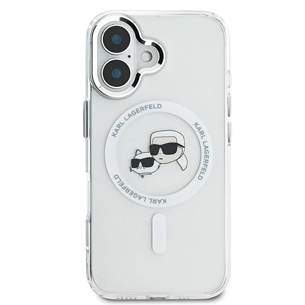 MagSafe Case for Apple iPhone 16, Karl Lagerfeld, IML Metal Karl & Choupette's Heads, White