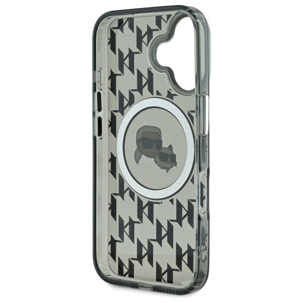MagSafe Case for Apple iPhone 16, Karl Lagerfeld, IML Monogram Karl & Choupette's Heads, Black