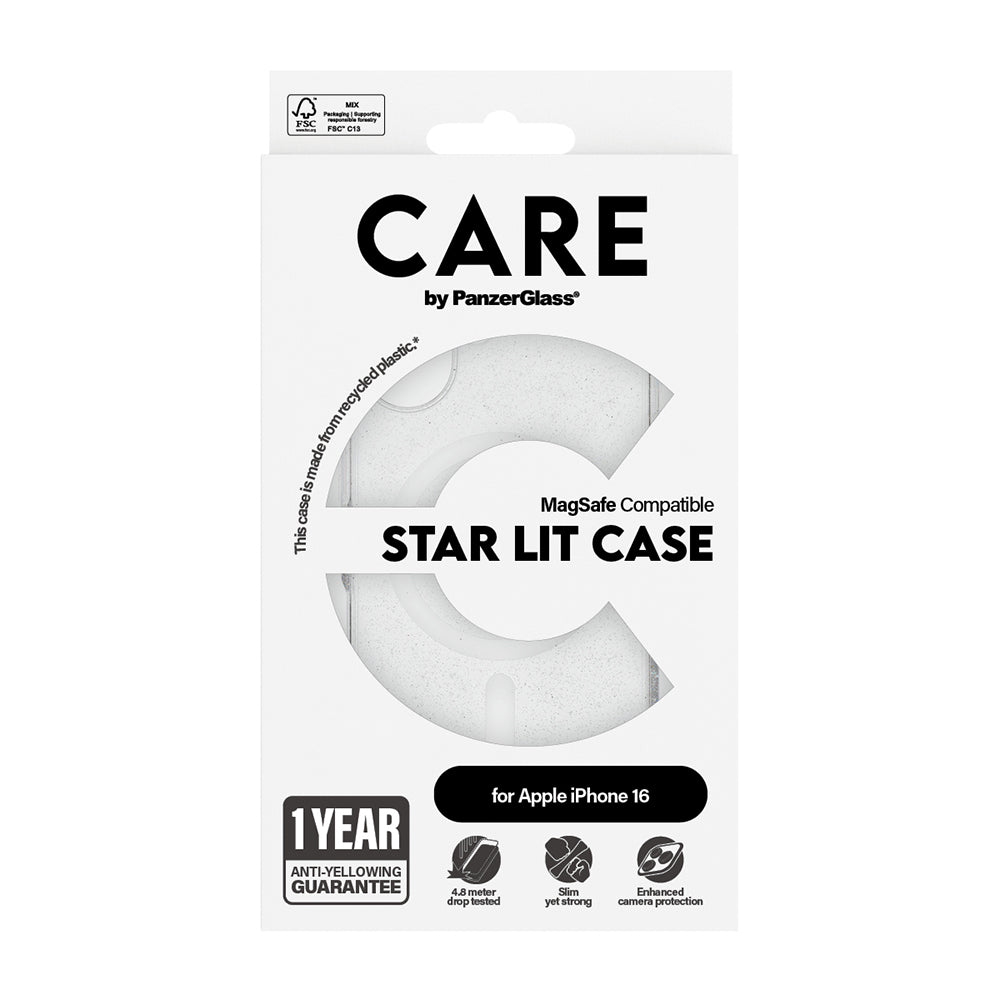 MagSafe Case for Apple iPhone 16, PanzerGlass, Urban Combat Star Lit Care, White Transparent