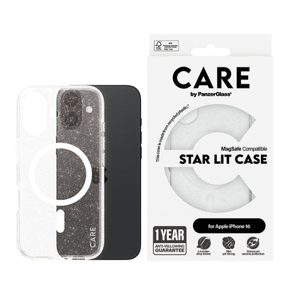 MagSafe Case for Apple iPhone 16, PanzerGlass, Urban Combat Star Lit Care, White Transparent