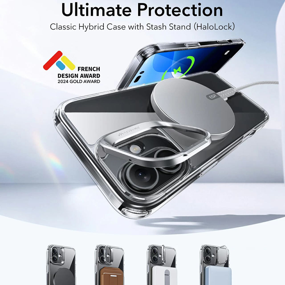MagSafe Case for Apple iPhone 16 Plus, ESR, Classic Hybrid Kickstand, Transparent
