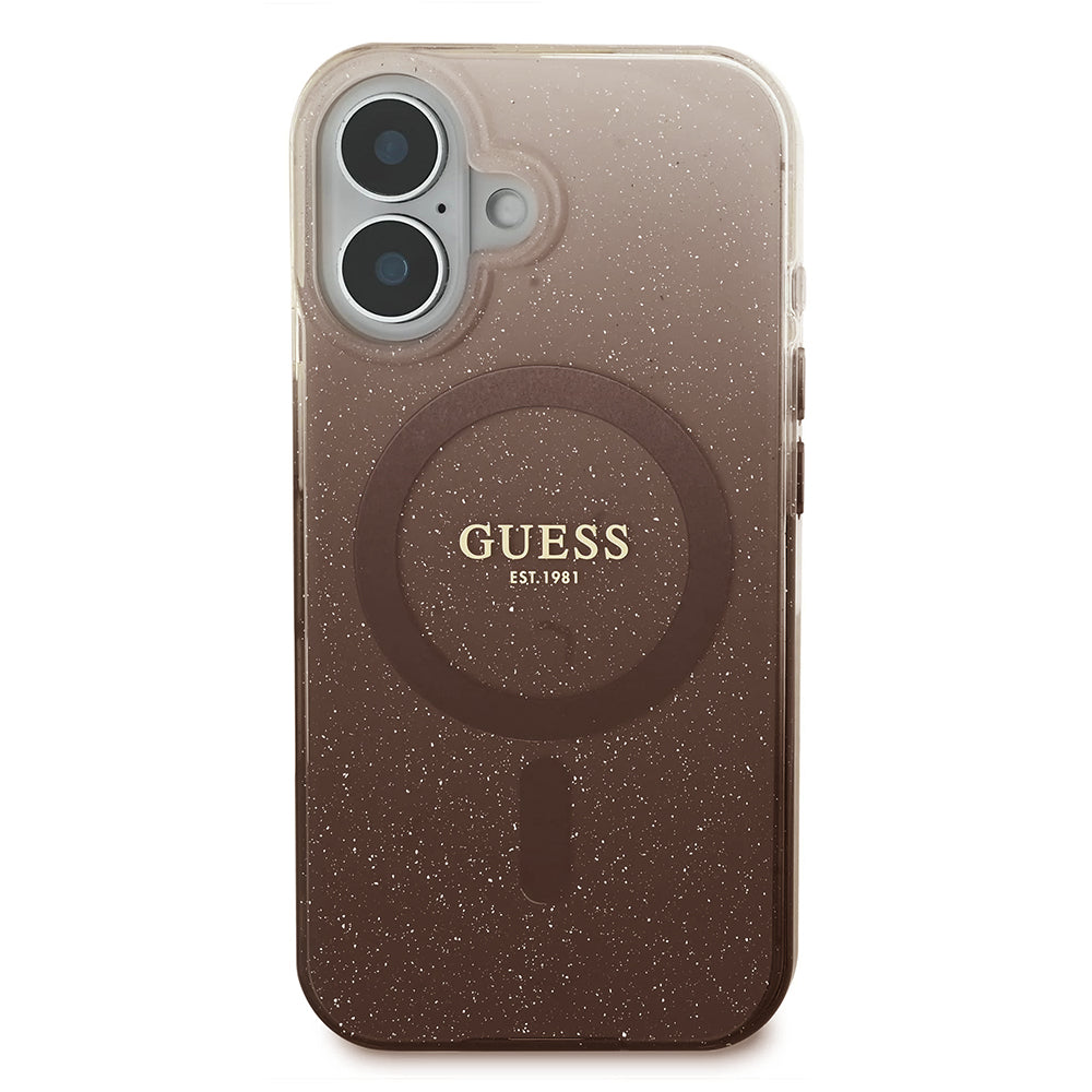 MagSafe Case for Apple iPhone 16 Plus, Guess, IML Glitter Gradient, Brown