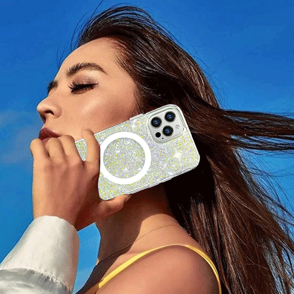 MagSafe Case for Apple iPhone 16 Plus, Techsuit, Sparkly Glitter, Blue
