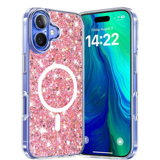 MagSafe Case for Apple iPhone 16 Plus, Techsuit, Sparkly Glitter, Pink