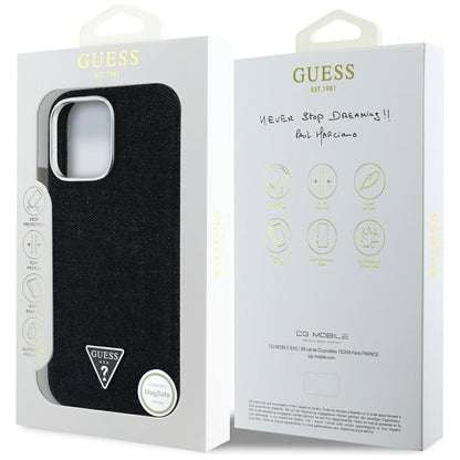 MagSafe Case for Apple iPhone 16 Pro, Guess, Denim Triangle Logo, Black
