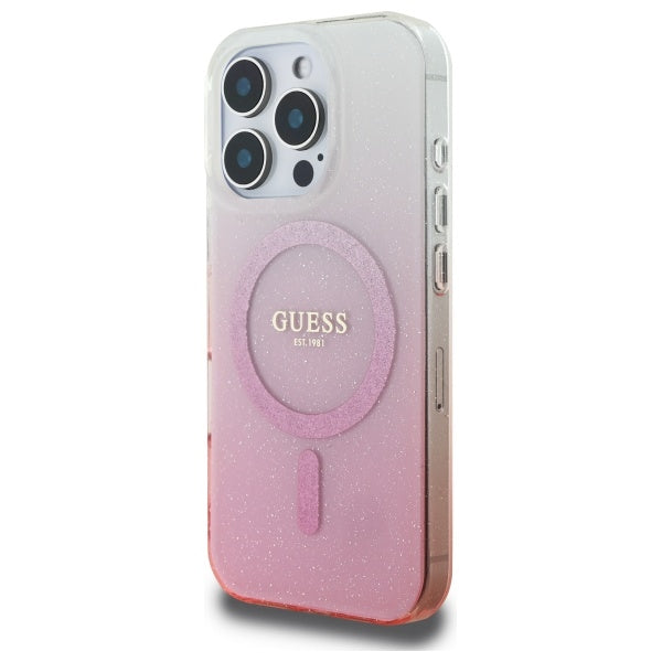 MagSafe Case for Apple iPhone 16 Pro, Guess, IML Glitter Gradient, Pink