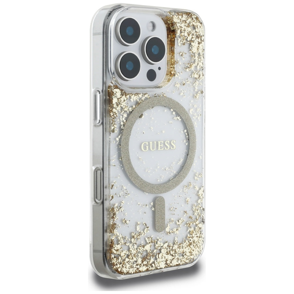 MagSafe Case for Apple iPhone 16 Pro, Guess, Resin Bottom Glitter, Gold