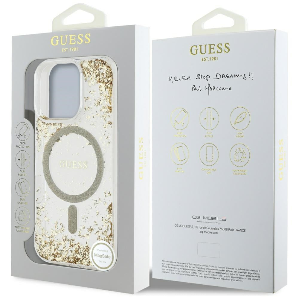 MagSafe Case for Apple iPhone 16 Pro, Guess, Resin Bottom Glitter, Gold