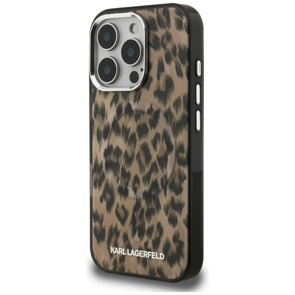 MagSafe Case for Apple iPhone 16 Pro, Karl Lagerfeld, IML Leopard Pattern, Brown