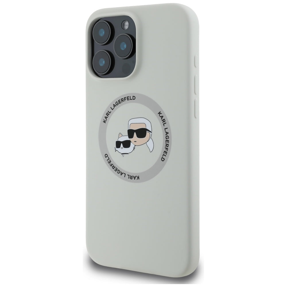 MagSafe Case for Apple iPhone 16 Pro, Karl Lagerfeld, Silicone Karl & Choupette's Heads, Beige