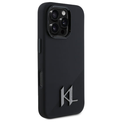 MagSafe Case for Apple iPhone 16 Pro, Karl Lagerfeld, Silicone Shadow Metal Initial, Black